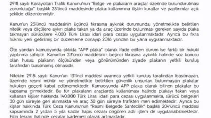 EGM’den "‘APP plaka" açıklaması: Resmi mühür ve güvenlik unsurları bulunmayan plakaları kullananlara 140 bin lira ceza uygulanacak