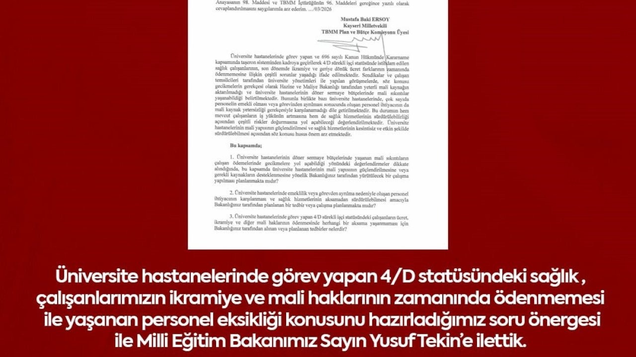 MHP’li Ersoy, üniversite hastanelerindeki mali sorunları TBMM gündemine taşıdı