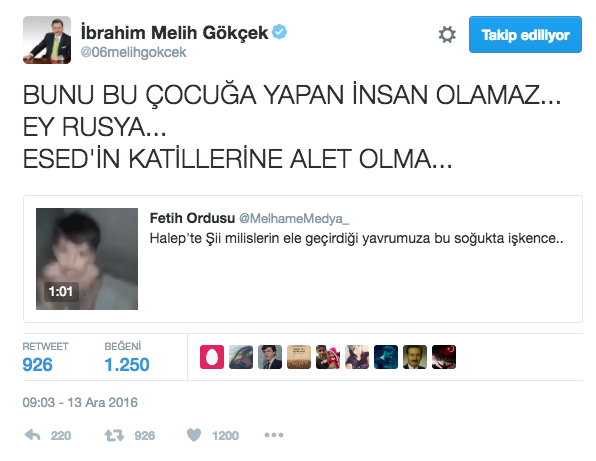 Melih Gökçek'in Kışkırtıcı Halep Yalanı Patladı