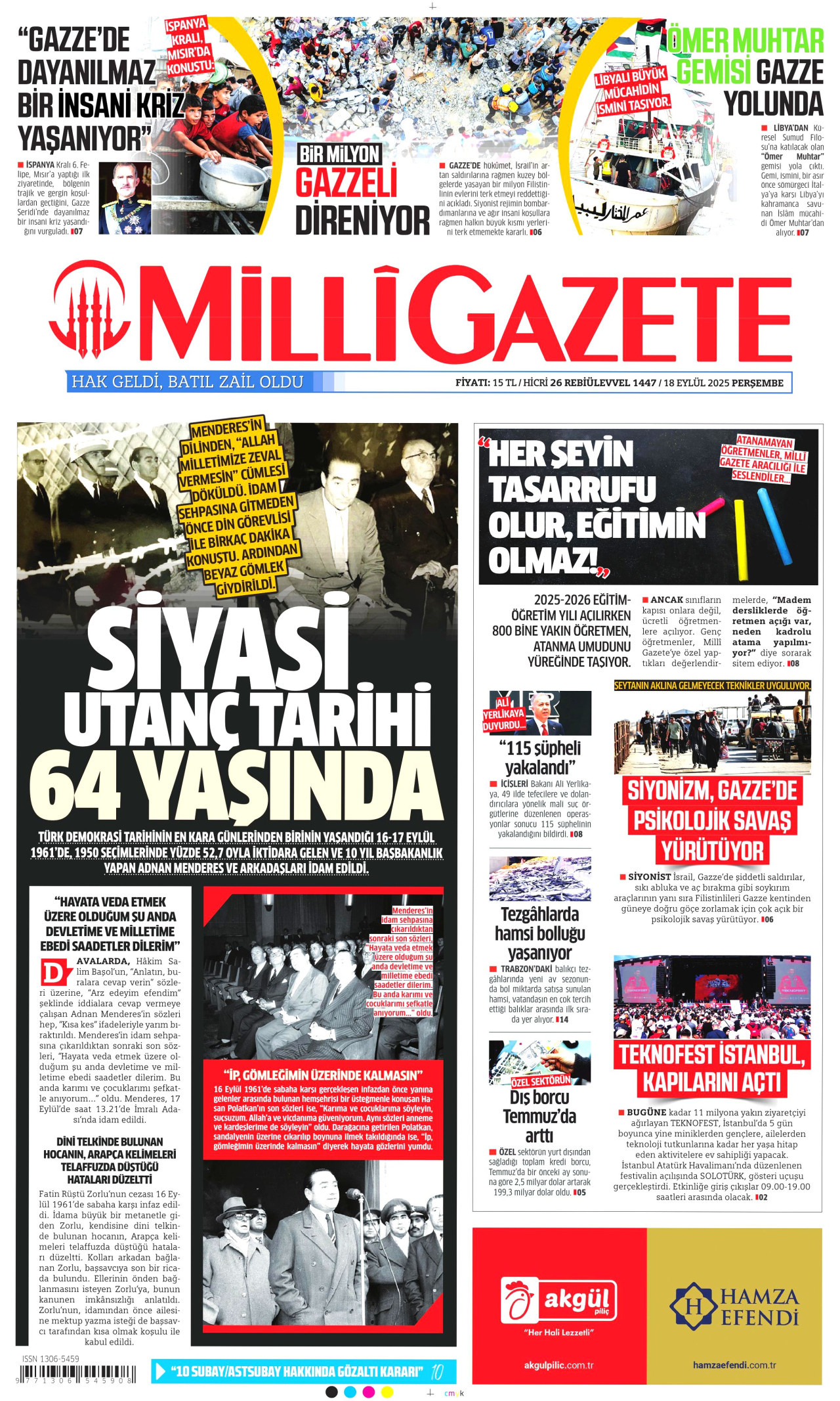 MİLLİ GAZETE Gazete Manşeti