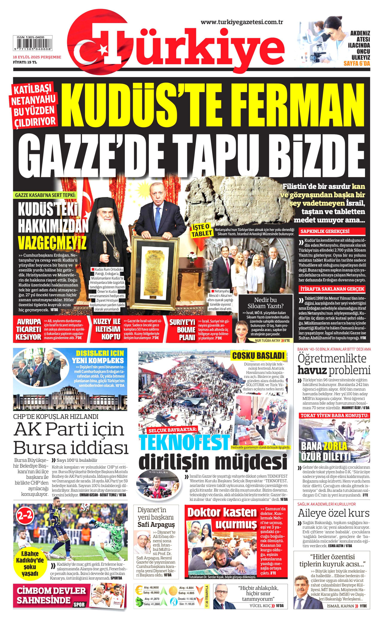 TÜRKİYE GAZETESİ Gazete Manşeti
