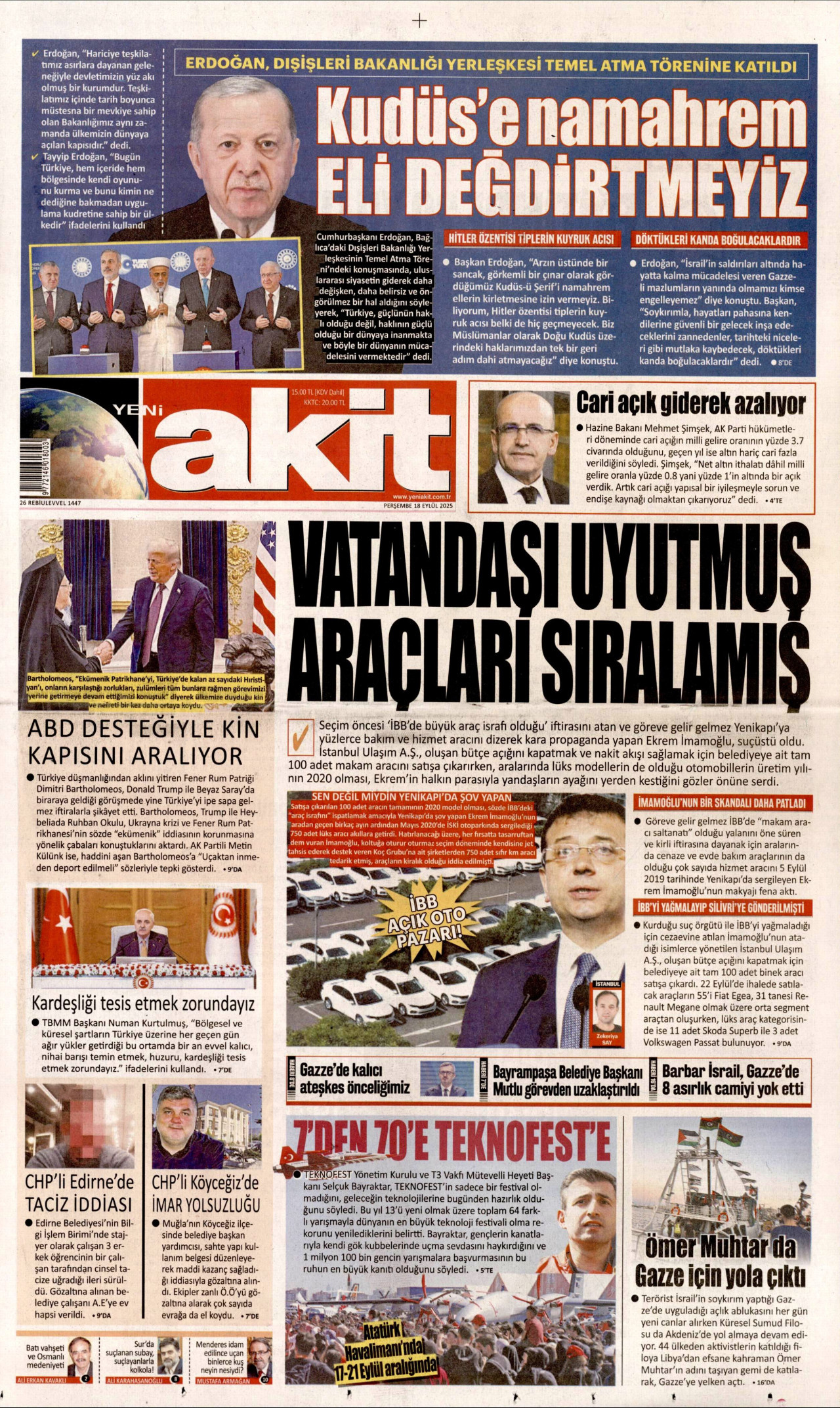 YENİ AKİT Gazete Manşeti