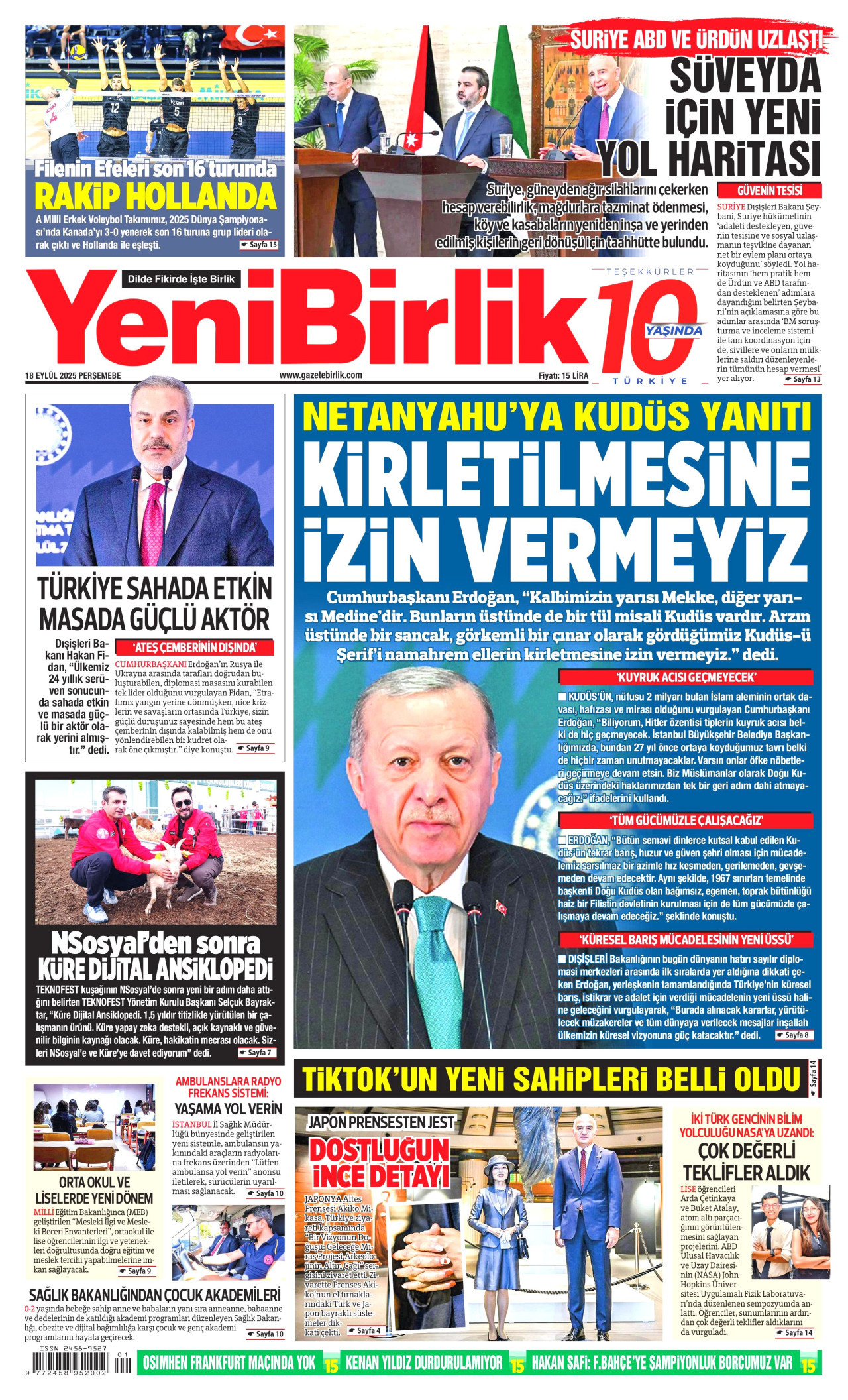 YENİBİRLİK Gazete Manşeti