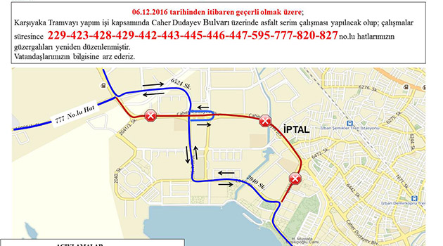 İzmir'de Otobüs Güzergahlarında Geçici Düzenleme