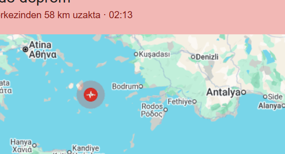 Ege'de 3.7 büyüklüğünde deprem