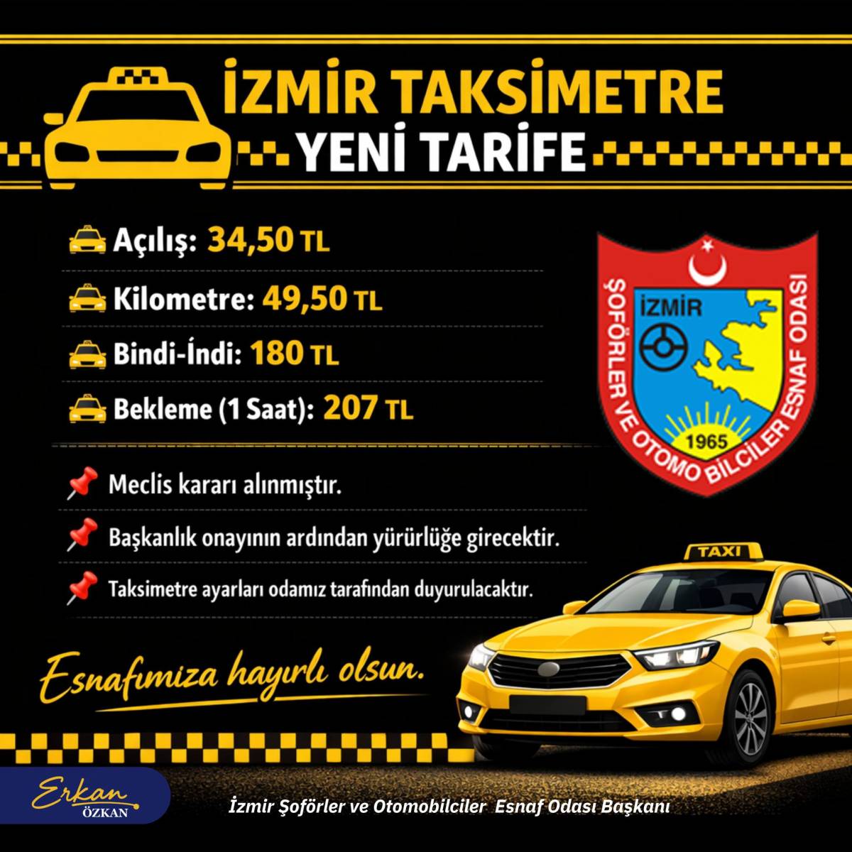 İzmir'de taksi ücretlerine zam: Yeni tarife meclisten geçti