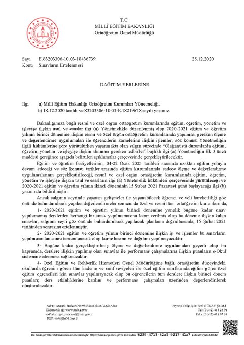 MEB yayınladığı ikinci genelgeyle açıklık getirdi: Liselerde yüz yüze yapılan sınavlar ve performanslar geçerli olacak mı?