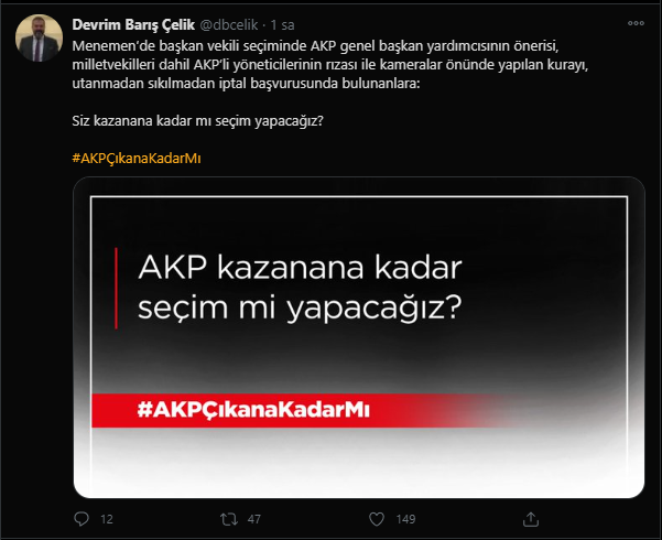 CHP PM üyesi Devrim Barış Çelik:  Siz kazanana kadar mı seçim yapacağız?