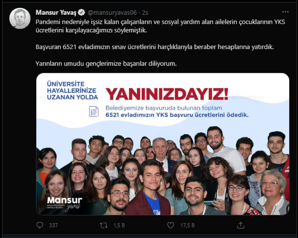 Ankara Büyükşehir Belediyesi, 6521 öğrencinin YKS ücretini ödedi