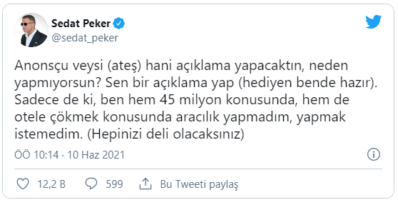 Sedat Peker’den Veyis Ateş’e yeni çağrı: Hediyen hazır