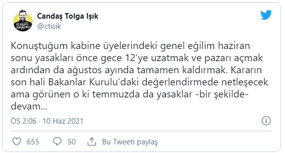 Kulis: Yasakların saati değişecek, pazar günü yasağı da kalkacak