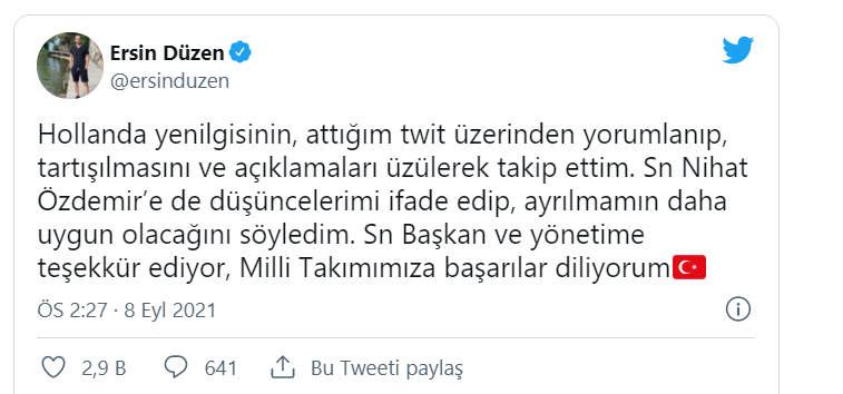 Ersin Düzen, TFF'deki görevinden istifa etti