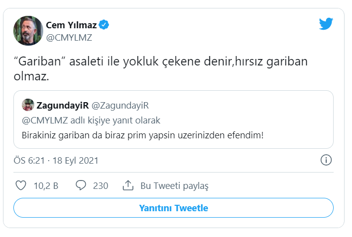 Cem Yılmaz: “Gariban” asaleti ile yokluk çekene denir, hırsız gariban olmaz