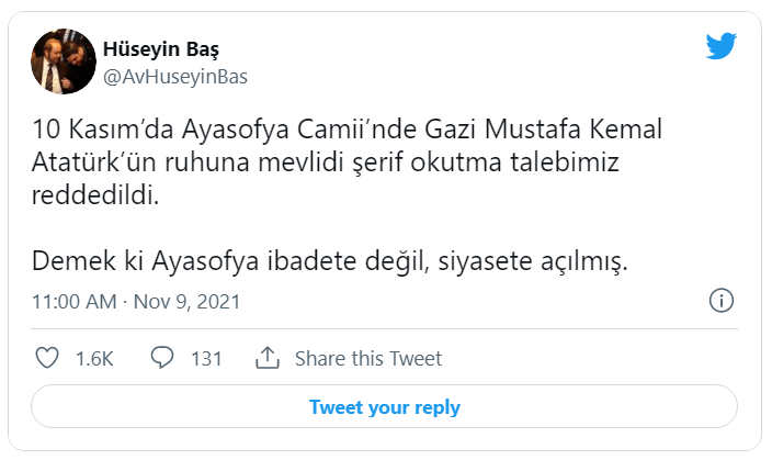 Ayasofya'da Atatürk için mevlit okutma talebi reddedildi: 