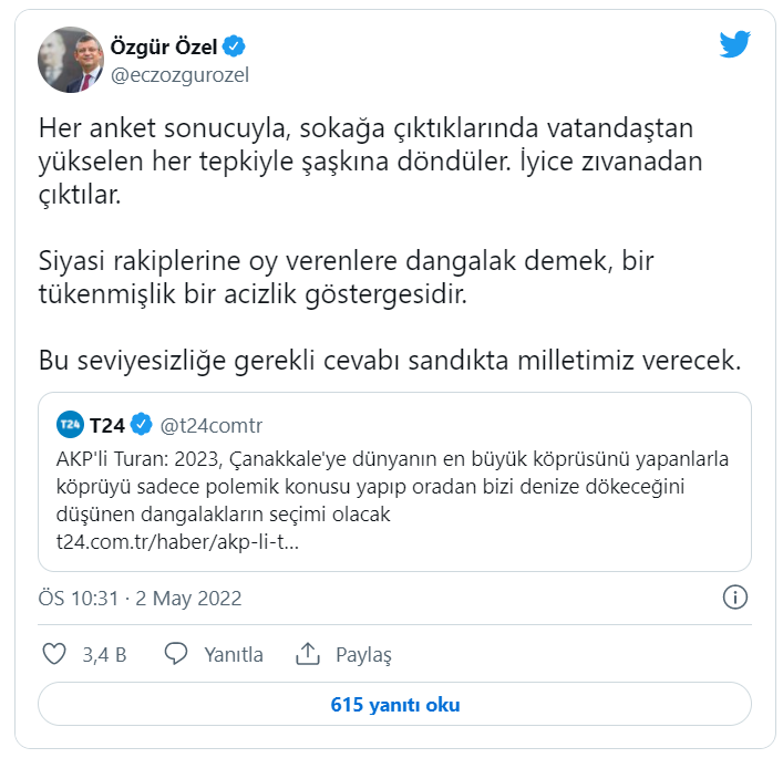 Özel'den 'dangalaklar' diyen Turan'a yanıt: İyice zıvanadan çıktılar