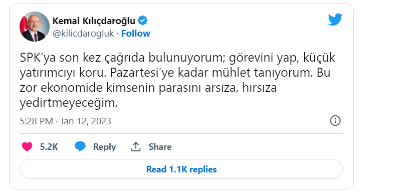Kılıçdaroğlu'ndan SPK'ye 'son çağrı': Pazartesiye kadar mühlet tanıyorum