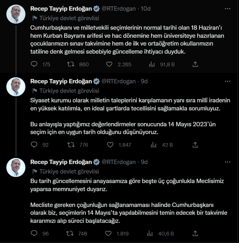 Cumhurbaşkanı Erdoğan: 'Seçim için en uygun tarih 14 Mayıs... Meclis'te çoğunluk olmazsa kararı ben alacağım'