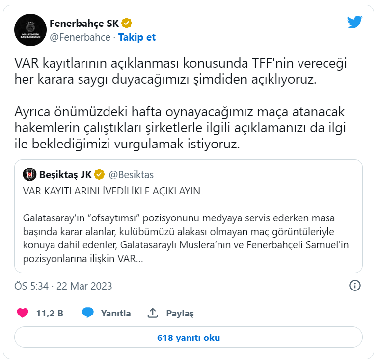 Fenerbahçe Beşiktaş'a sosyal medyadan yanıt verdi!