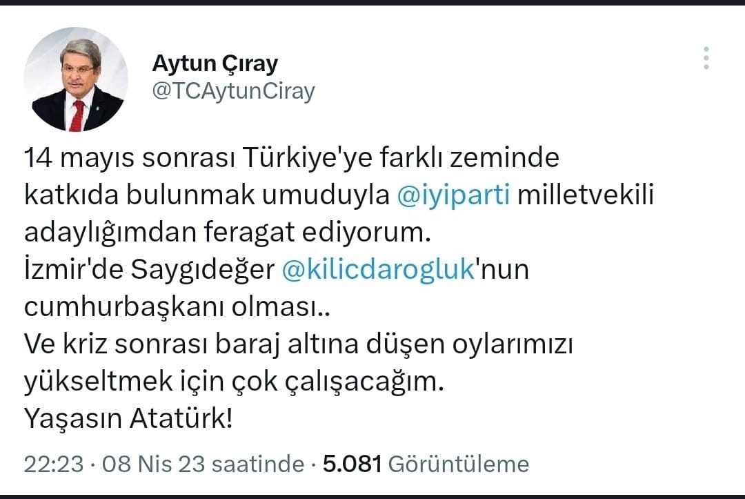 Akşener’in baş danışmanından şok tweet: Vekillikten çekildi, baraj altındayız dedi