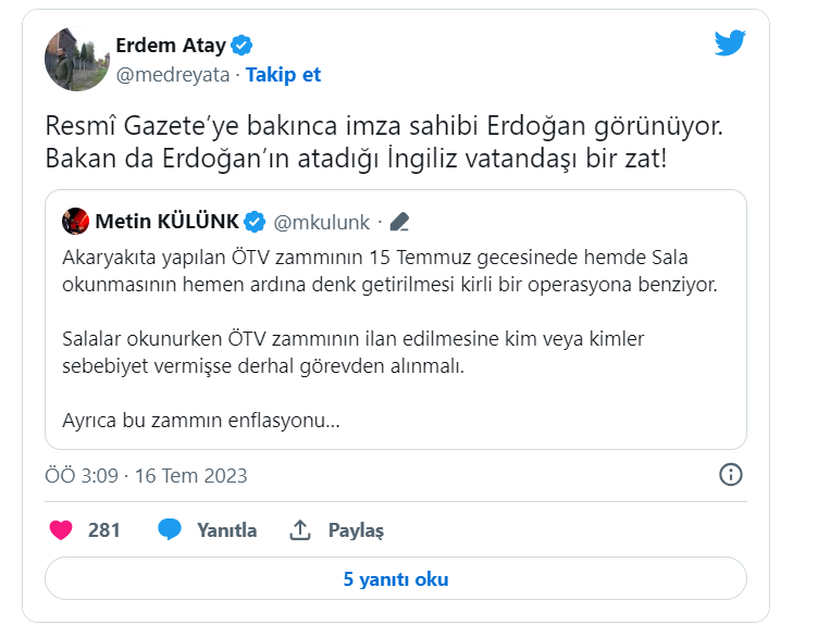 AK Partili Külünk, Erdoğan'ın imzaladığı ÖTV zammına isyan etti: 