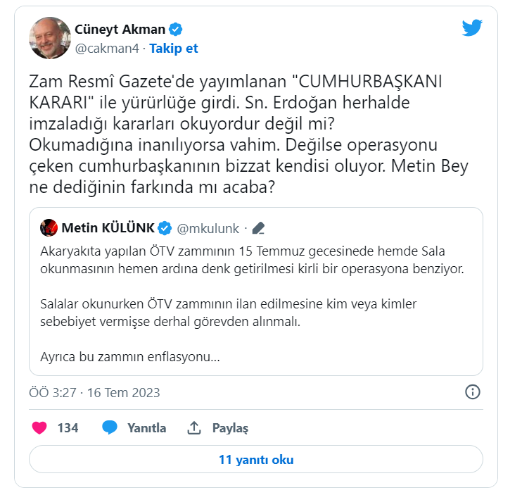 AK Partili Külünk, Erdoğan'ın imzaladığı ÖTV zammına isyan etti: 