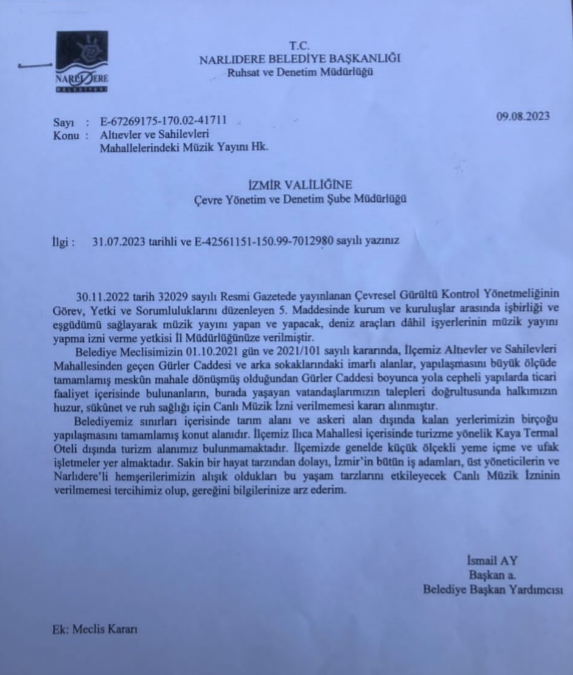 Narlıdere sahilindeki canlı müzik yasağına belediyeden destek: 'İzmir'in bütün iş adamları ve üst yönetimin alışık tarzını etkiliyor'