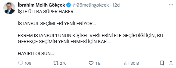 Gökçek'ten flaş iddia! İstanbul seçimleri yenilenecek mi?