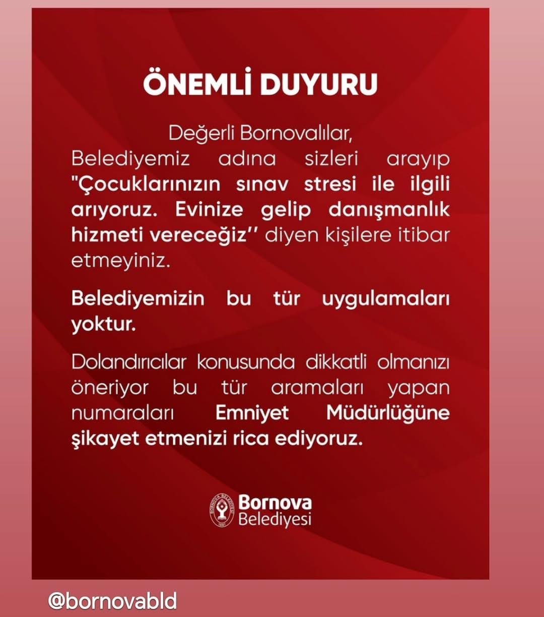 Bornova Belediyesi’nden Dolandırıcılık Uyarısı: Bu Kişilere İtibar Etmeyin!