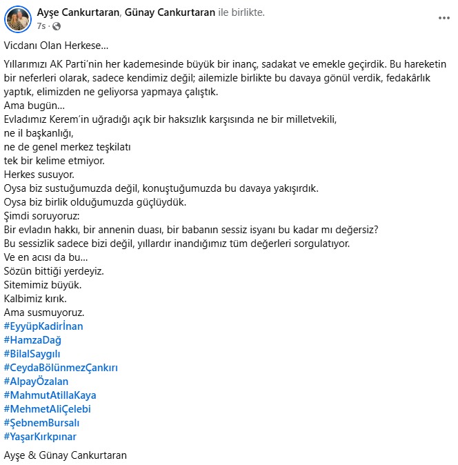 Oğlu Mülakatta Elenen AK Parti Yöneticisinden partisine ve milletvekillerine sert eleştiri;