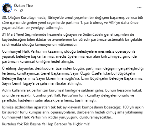 Özkan Tice: “İçimize Sızdırdıkları Aparatları Tek Tek Ayıklayarak Kumpaslarını Bozacağız!” 1